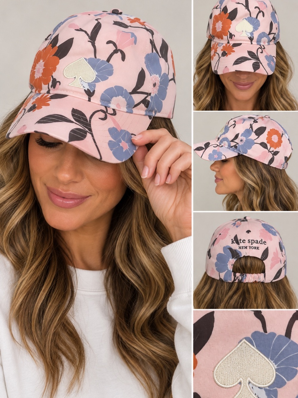 Kate Spade New York Pink Floral Spade Logo Baseball Cap Hat